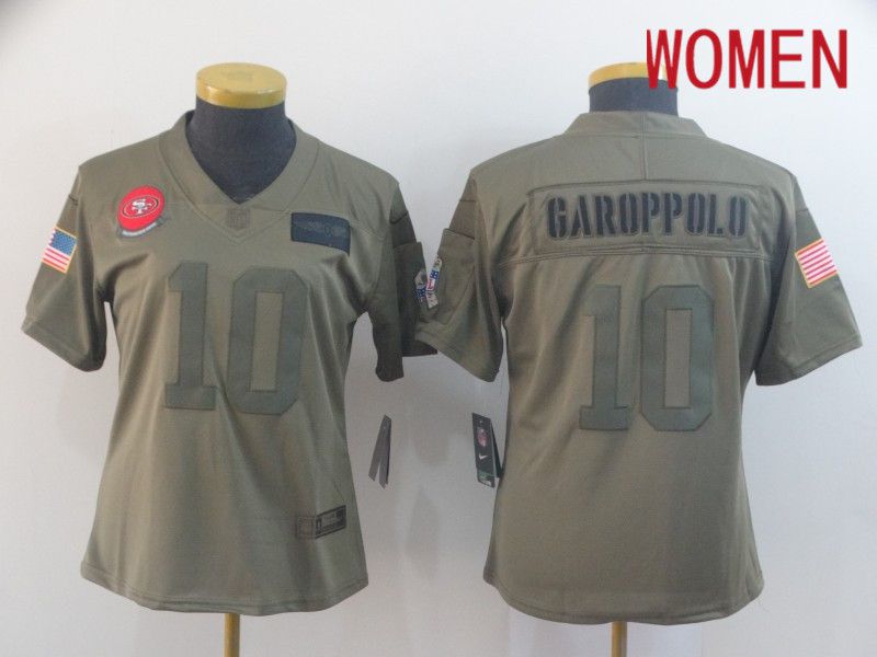 Women San Francisco 49ers #10 Garoppolo Nike 2019 Olive Camo Salute to Service Limited NFL Jerseys